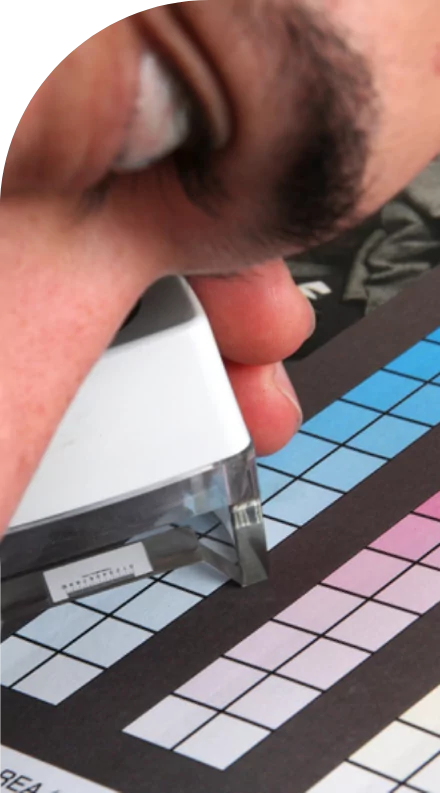 A person is looking at a custom label.