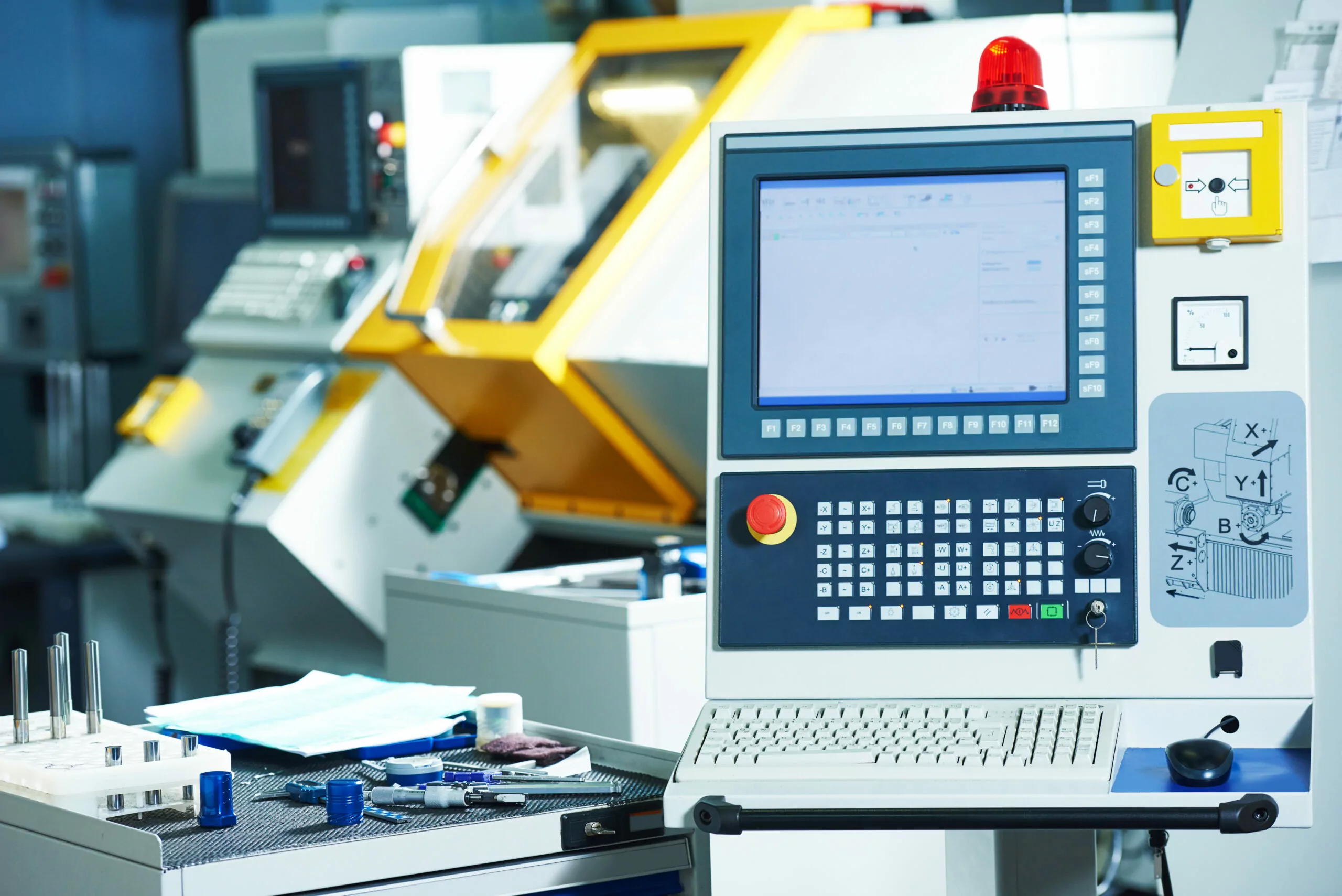Cnc milling machine in a factory producing high quality labels.