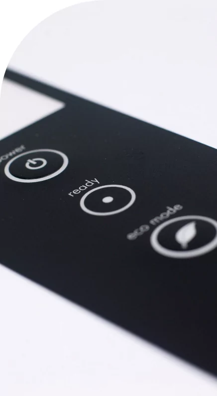 A high quality black and white remote control with decals.