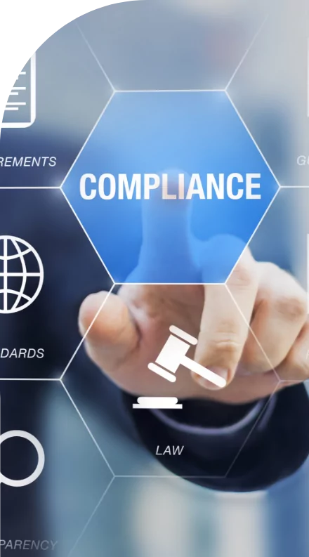 A man is pointing to the word compliance on medical labels.
